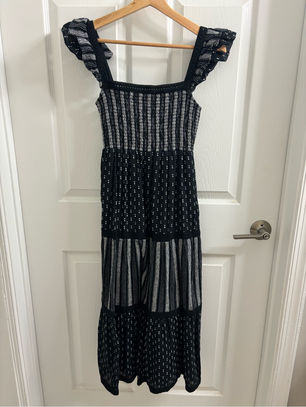 Vineyard Vines Black And White Smocked Dress With Ruffled Straps